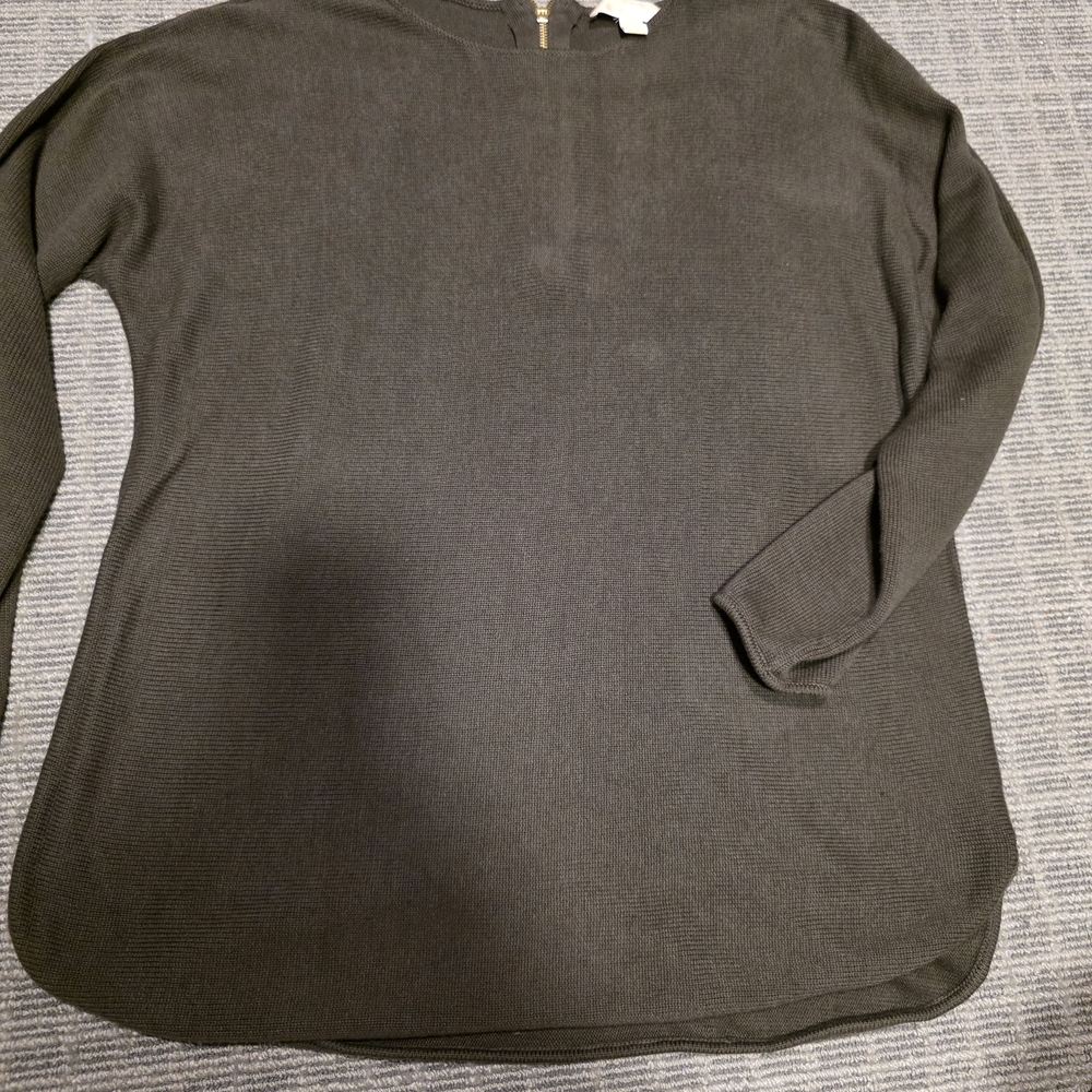 Michael Kors Dark Olive Knit Top with Zip Detail
